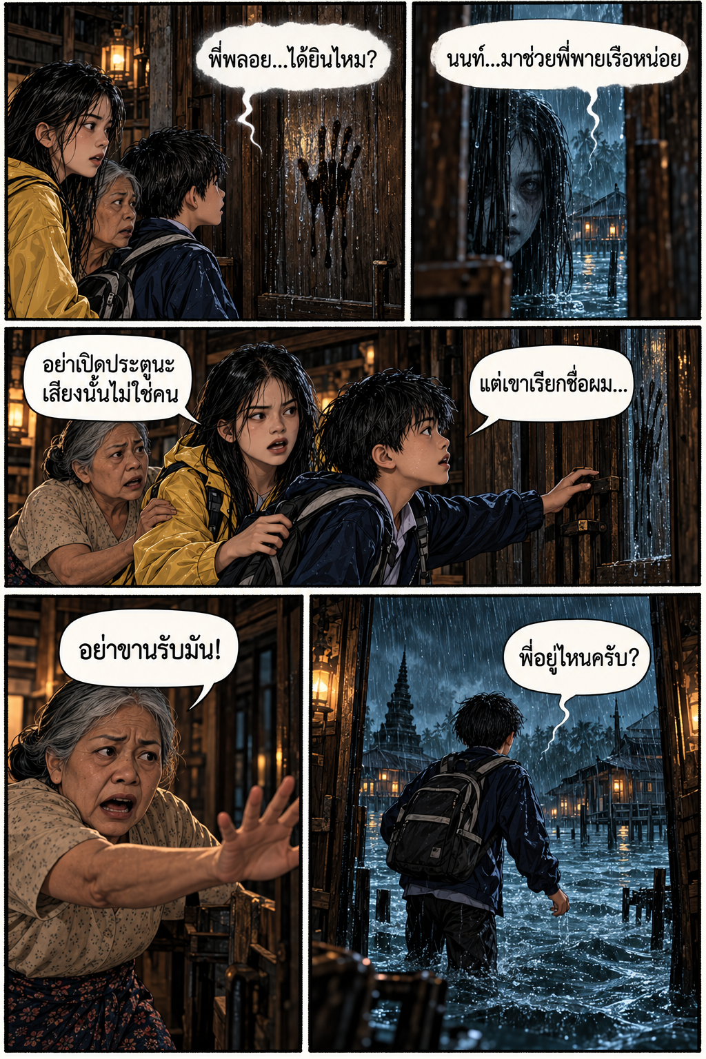 การ์ตูนผีพายใต้ท้องน้ำ หน้า 2: แสงตะเกียงจากเรือที่ลอยอยู่ในหมอก
