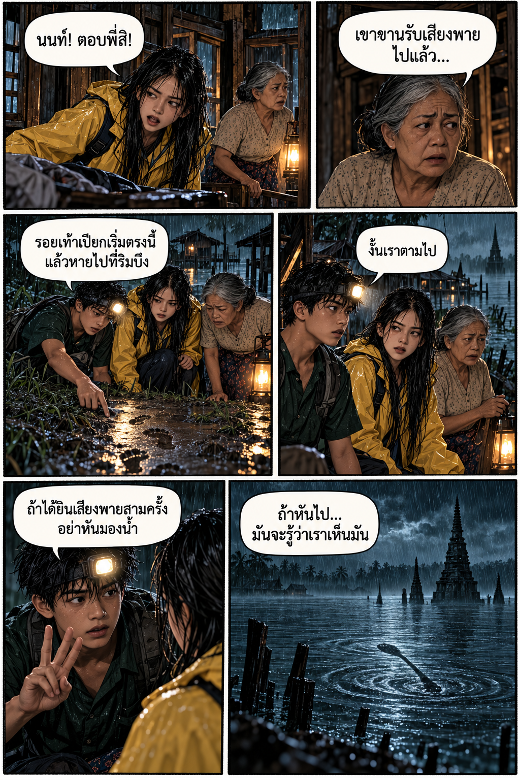 การ์ตูนผีพายใต้ท้องน้ำ หน้า 3: เสียงแม่เรียกพลอยจากใต้น้ำ