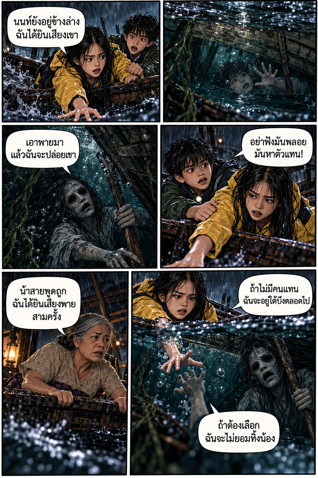 การ์ตูนผีพายใต้ท้องน้ำ หน้า 5: พลอยรับข้อเสนอและพายไม้สีดำ