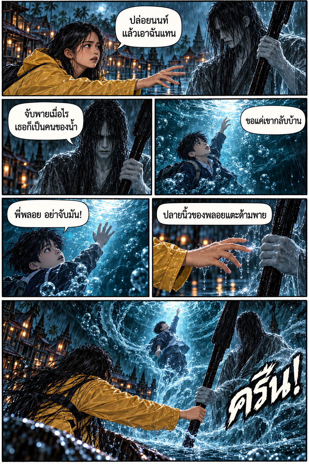 การ์ตูนผีพายใต้ท้องน้ำ หน้า 8: โทรศัพท์เก่ารับสายจากพลอย
