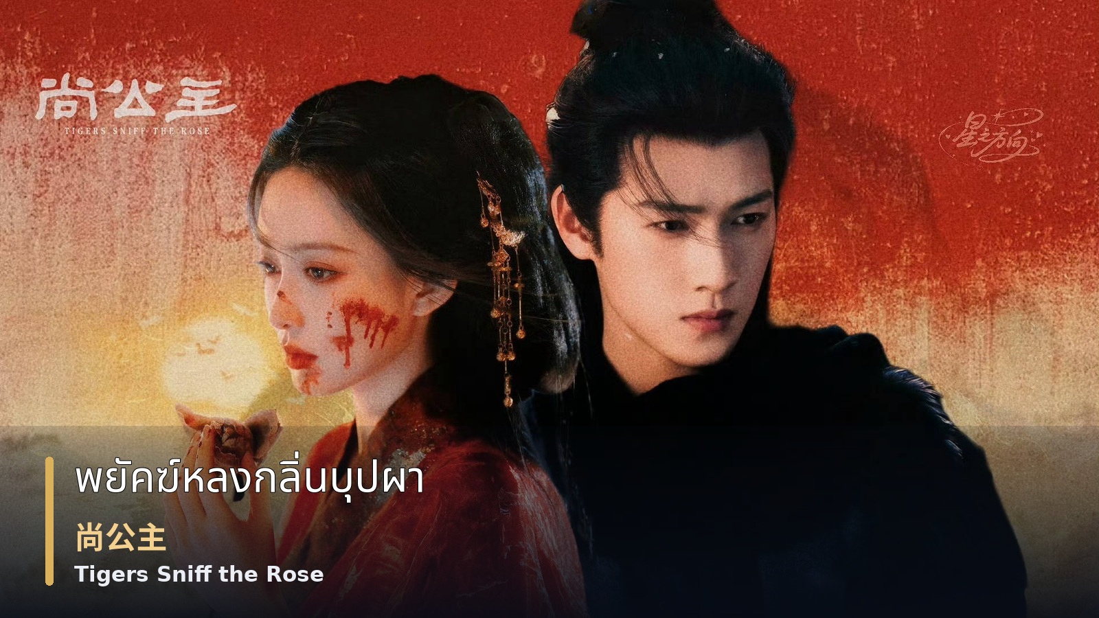 Tigers Sniff the Rose — ภาพปกซีรีส์ Tigers Sniff the Rose แสดงเมิ่งจื่ออี้ในชุดแดงและหลี่อวิ๋นรุ่ยในชุดดำจากโปสเตอร์โปรโมต พร้อมชื่อเรื่อง “พยัคฆ์หลงกลิ่นบุปผา”, “尚公主” และ “Tigers Sniff the Rose”